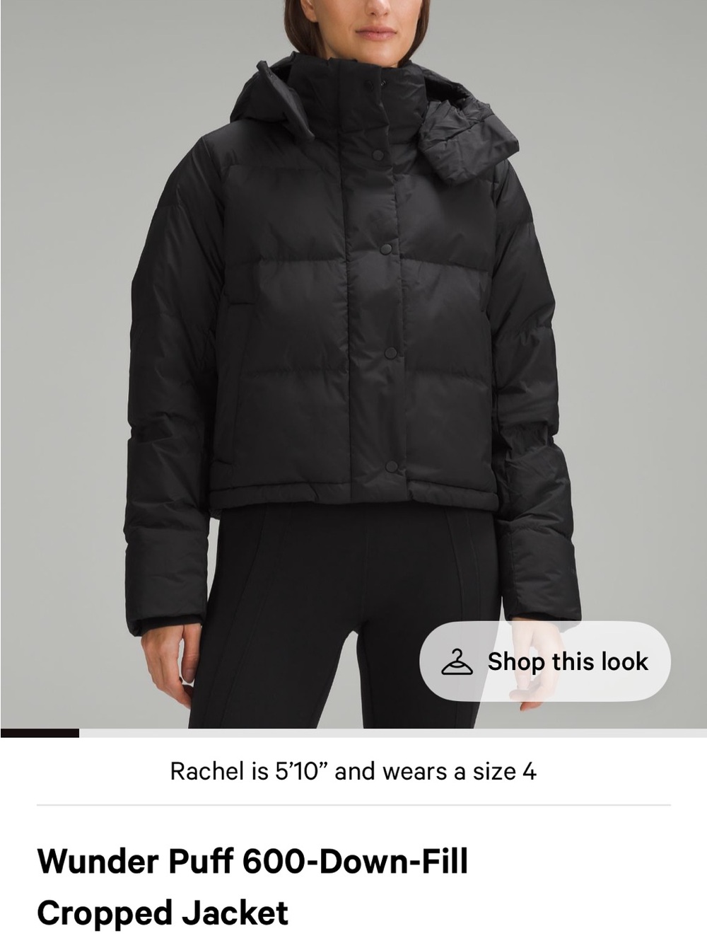 lululemon athletica Black Wunder Puff Cropped Puffer coat Jacket, clothes